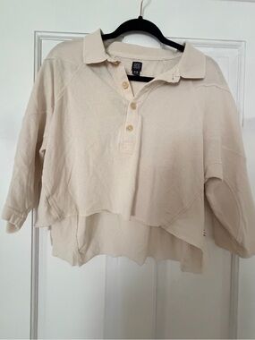BDG Button-Front Cropped Polo in Cream